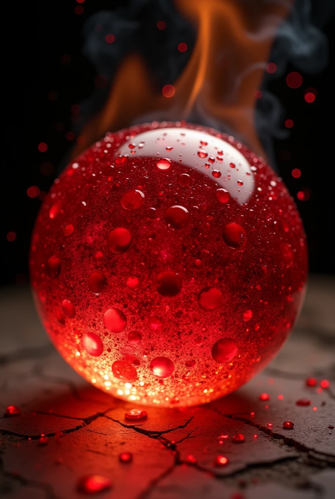 Red sphere marble made of ruby on fire