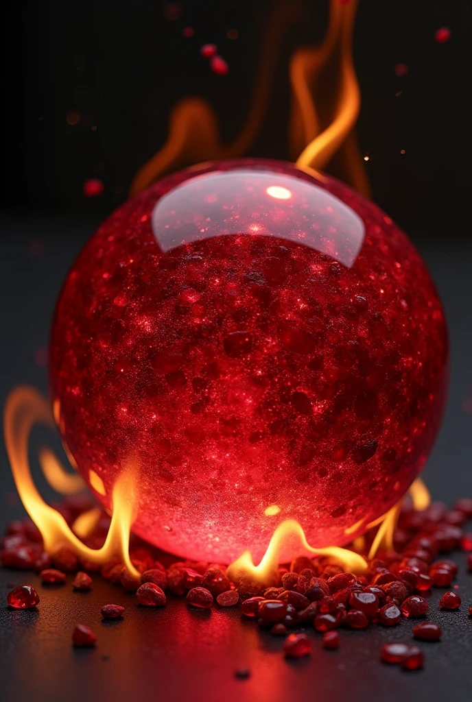 Red sphere marble made of ruby on fire