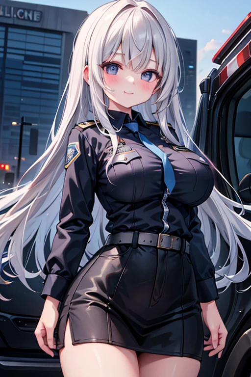 1girl, police, suggestive clothing, White hair, ponytail