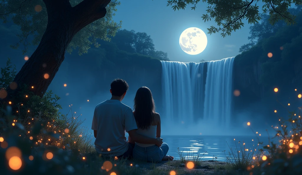 young man,Feeling thankful for the love, Thank you to my girlfriend for giving me this opportunity, Warm atmosphere, HD picture quality., beauty, Full Moon Night, The scent of night blooming jasmine, Fireflies, แฟนสาวนั่งบนตักyoung man, Beloved, By the beautiful waterfall, Make love, They had sexual intercourse.