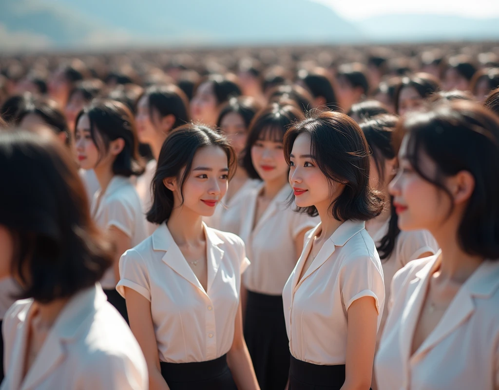 (Perfect Clone girls Raw Photography Art), (16K, Highest quality, Ultra-high resolution, Unrealistic, Unparalleled scale, A world of cloned girls multiplying, Ultra-realistic), (Japanese, woman, 26-year-old), (((((Small face, (((((Thick black hair, Semi-long hair)))))))))), ((Very beautiful detailed girls, Accurate body structure, Very detailed body, (((((Big Breasts, J-Cup))))), (((White shirt, I can see the cleavage, Black Mini Skirt))), ((Dark Eyes, Mature face, Cute Smile, A gentle gaze)), (((((Happy laughter))))), (((((Very detailed, 1girl-1,000,000cloning))))), (((100girls), (6+girls), multiple girls))), (((((A very detailed and precise description of the doppelganger, Perfectly the same girl, The exact same smile, Perfect same hair, Perfect same clothes, Exactly the same height, Perfect same J-cup))))), (((((clone girls only))))), ((10,000clone girls)), ((1,000,000clone girls)), ((1,000,000,000clone girls)), ((Filling the Earth 1,000,000,000,000,000,000,000,000,000,000,000,000,000人のclone girls=myself, Super dense, Focus on the middle of the group, 無数のmyselfに取り囲まれて幸せ, 無数のmyself同士と溺愛したい, 回りのmyselfも無数のmyselfと溺愛したい, Holding hands, hug, hug, kiss, Touching breasts)), ((1,000,000,000,000,000,000clone girls)), ((1,000,000,000,000,000,000,000,000,000clone girls)), ((The sight of the ultimate super-crowded, 異常なSuper dense, Countless clone girls packed together tightly)), (Bright and soft light, (((((Very detailed and perfect hyper-telephoto rendering, Background blur removal)))))), (((Subject depth extremely shallow)))