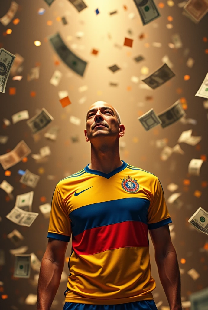 Make Jeff Bezos the owner of Amazon wearing a Colombian jersey and full of money 