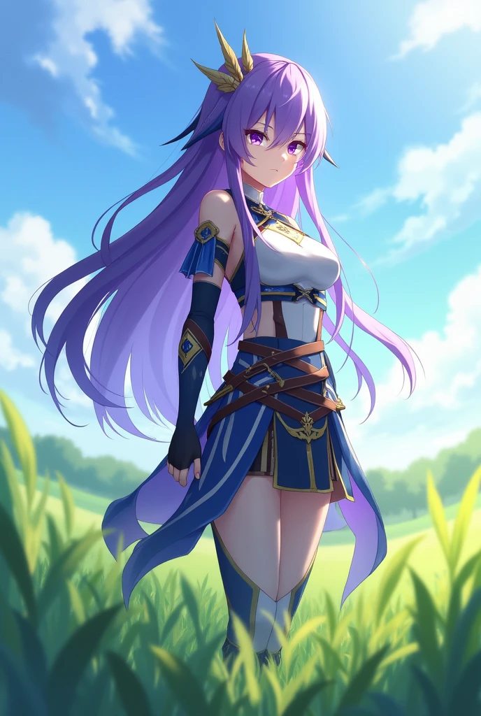 score_9, score_8_above, score_7_above, score_6_above, score_5_above, score_4_above, Raiden Shogun\(genshin impact\), standing in the grass field looking at the spectator, Completely naked