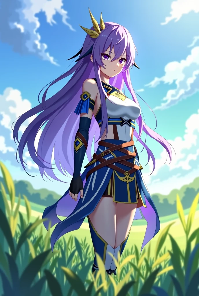 score_9, score_8_above, score_7_above, score_6_above, score_5_above, score_4_above, Raiden Shogun\(genshin impact\), standing in the grass field looking at the spectator, Completely naked  