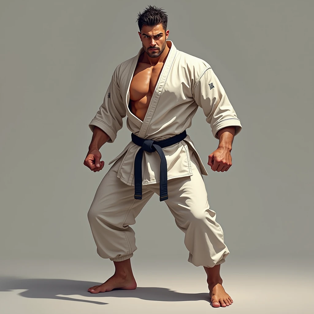 Japanese、50age、male、Karate、muscle、Full body portrait