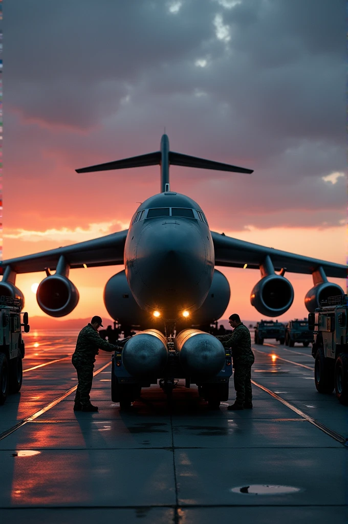 Tupolev Tu-95MS is being loaded with nuclear weapons