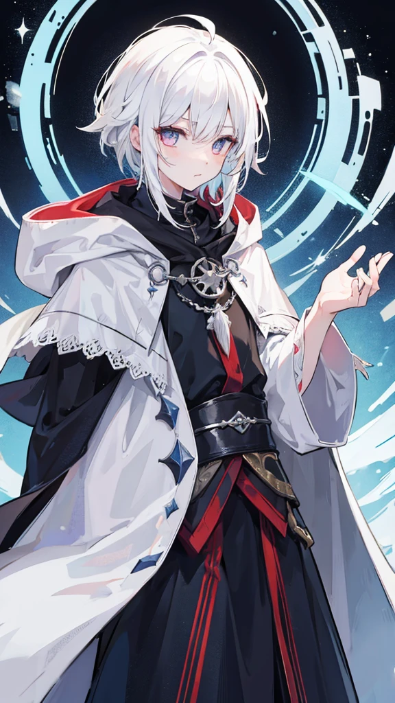 1 boy, necromancer, white hair, cloak