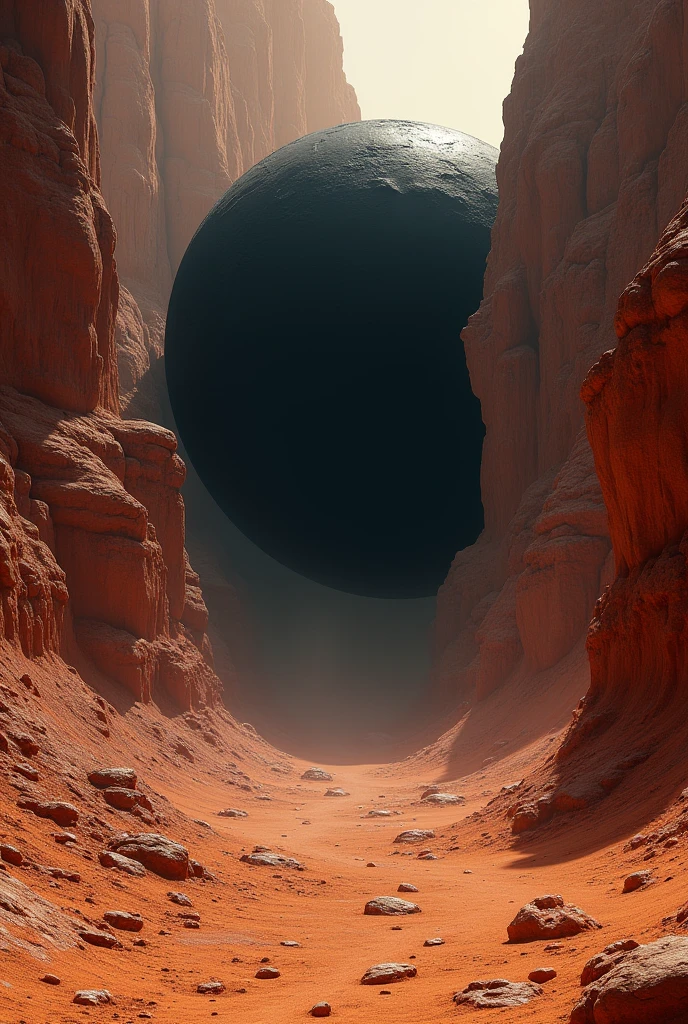 there us a black bubble growing in a rift between two martian land masses, the bubble anchored itself to rift walls , and climbing higher,