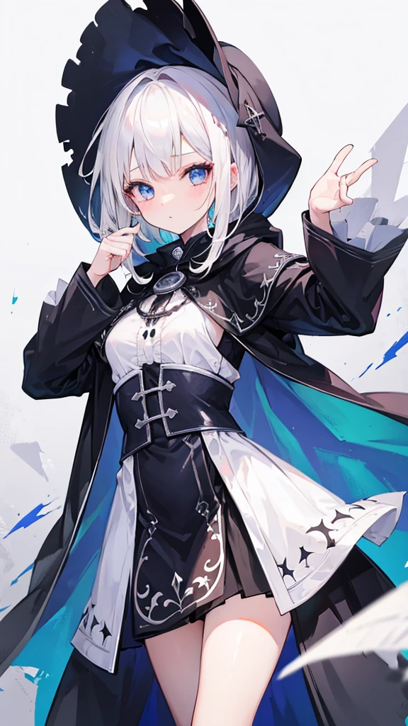 1 girl, necromancer, white hair, cloak, skirt