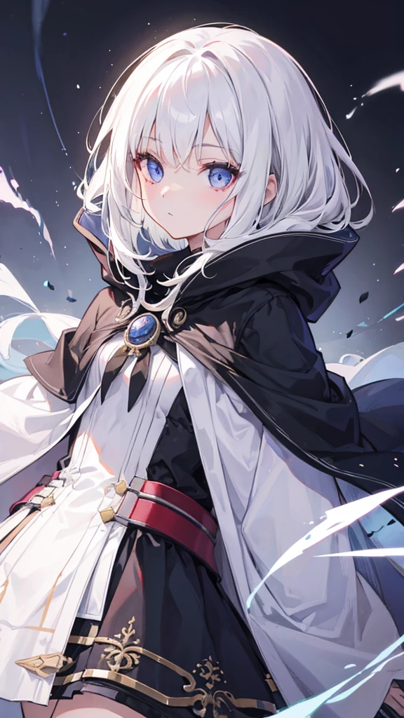 1 girl, necromancer, white hair, cloak, skirt