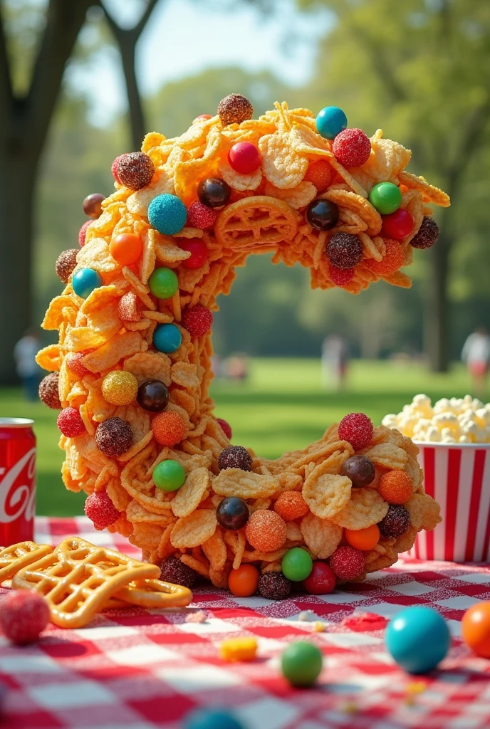 the letter "C" made of various junk foods 