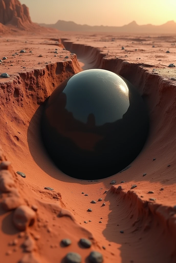 there is a smooth black bubble growing in a rift between two martian land masses, the bubble anchored itself to rift walls, it is producing more of itself but smaller, and climbing higher, astronauts are witnessing it for the first time, 