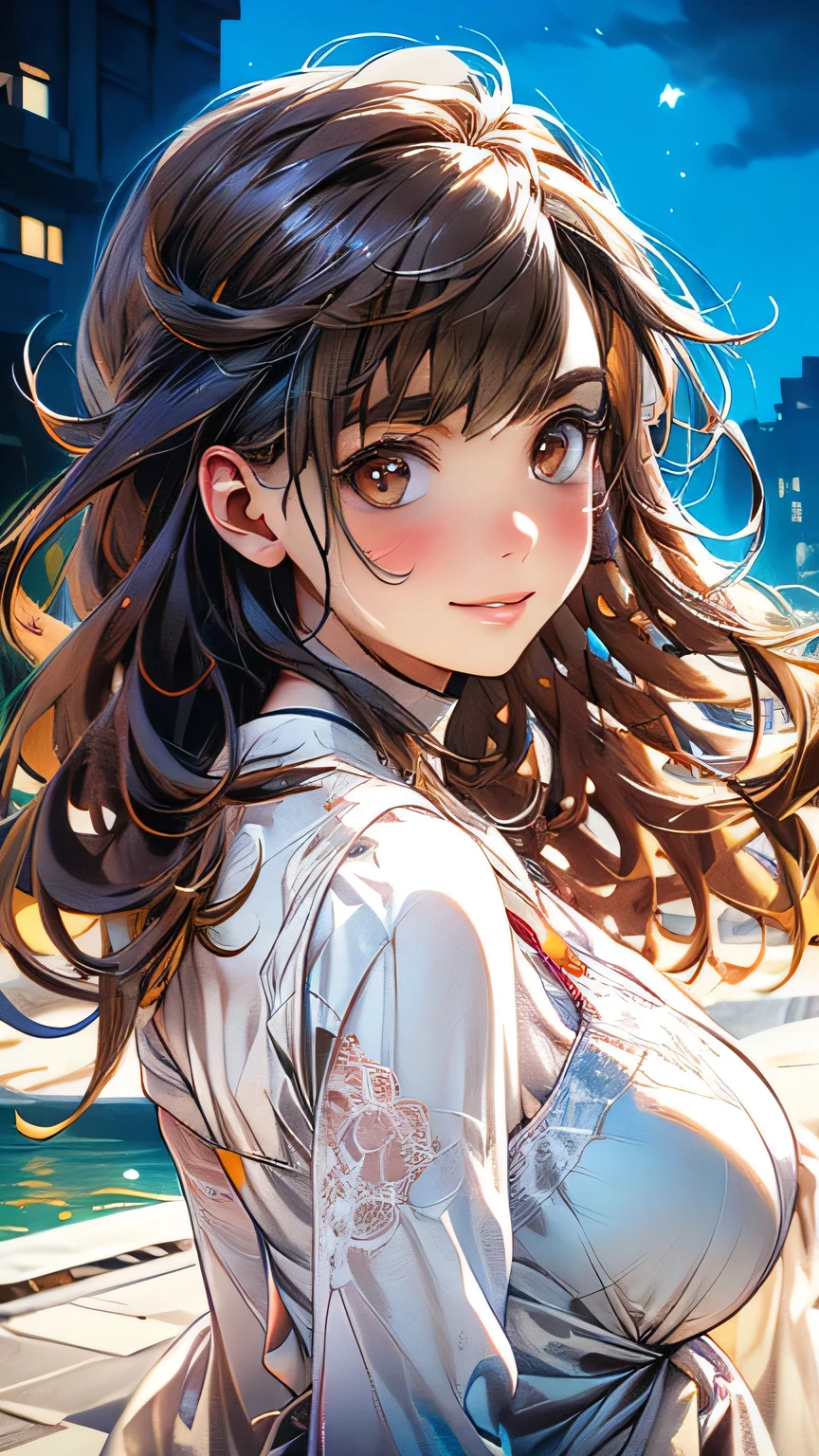 (masterpiece:1.2, Highest quality), (Realistic, photoRealistic:1.4), Beautiful illustrations, (Natural Side Lighting, Cinema Lighting), ((Very big butt))
View your viewers, 1 girl, Japanese, Junior high school girl, 14 years old, Perfect Face, cute and symmetrical face, Glowing Skin, thin, 
(Mid-length hair:1.2, Half Up:1.4, Light brown hair), Asymmetrical bangs, Brown eyes, Long eyelashes, (Mid-chest:0.7), 
Beautiful Hair, Beautiful Face, Beautiful details, Beautiful clavicle, Beautiful body, Beautiful fingers, (((Panties are visible))) ((Very large saggy tits)), ((In underwear、White lace underwear))((Fullback panties))Underarm , Slightly , Very large breasts, Full body angle, 14 year old woman , Thick thighs
((Detailed cloth texture)), 
(Beautiful views), evening, (River side), Are standing, (cute, cute smile, Upward glance),