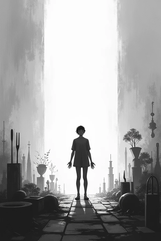 create a colorless poster about the saying "man is a measure of all things"