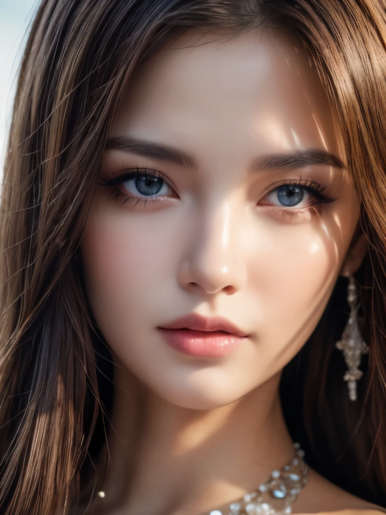highest quality, realistic, Super detailed, fashion model 25 years old [[[a closeup]], [[[coll]], [shoulder]], perfect eyes, perfect irises, Perfect lips, perfect teeth, flawless skin, soft front light, Glow, HDR, (soft colours:1.2)、(medium breasts1:1.6)
