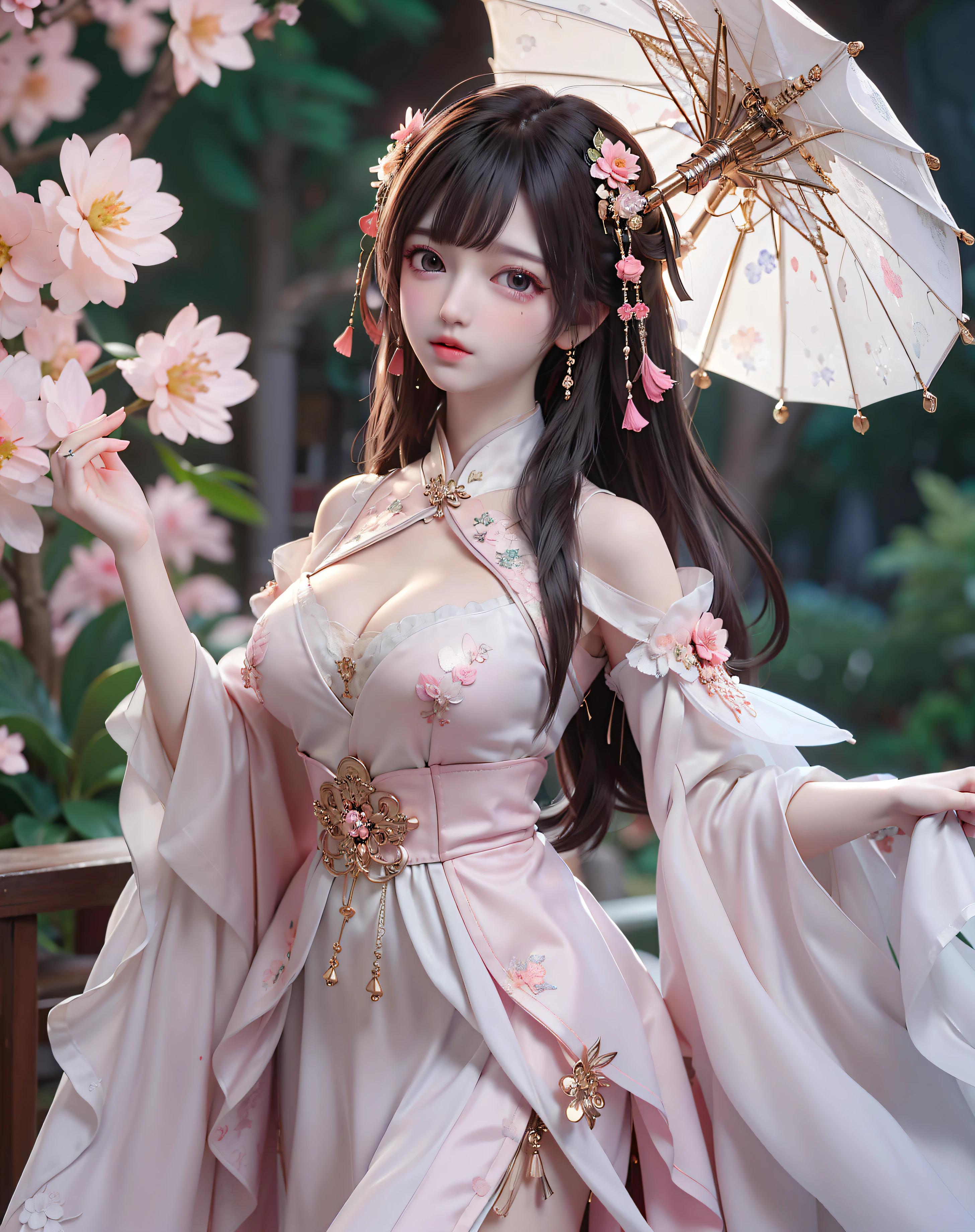 (8k, RAW photo:1.2), best quality, ultra high res,dramatic angle,(fluttered detailed color splashs), (illustration),(((1 girl))),(long hair),(rain:0.9), (Headdress:1.4),There is an ancient palace beside the girl,Hanfu,(Key Points),Color ink painting,(Splash of Color),Splash of Color,(((colorful))),(sketch:0.8) , Masterpiece, best quality, beautiful painted, highly detailed,(denoising:0.6),[splash ink],((ink refraction)), (beautiful detailed sky),moon,highly,detaild,(masterpiece, best quality, extremely detailed） CG Unity 8k Wallpaper，masterpiece，best quality，Ultra Detailed），（Lycoris）. hanfu open v open V-chested clothes Thin silk lace dress , (huge ，cleavage),, white pink and gren，best qualtiy，tmasterpiece，Ultra-high resolution，（Reality：1.4），RAW photogr，（True skin texture：1.3），（filmgrain：1.3），（Selfie angle），1个Giant Breast Girl，Beautiful eye and face details，tmasterpiece，Best quality at best，，The chest more exposed， detailed brapurple and green , detail 8k, upper body, lace petticoat. bottom position looking up, sexually provocative