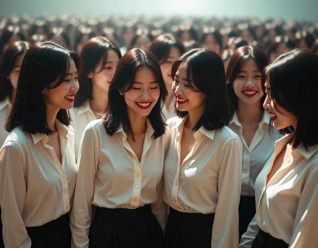 [Japanese Clone girls=Myself], (Perfect Clone girls Raw Photography Art), (16K, Highest quality, Ultra-high resolution, Unrealistic, Unprecedented sight, A world of cloned girls multiplying, Ultra-realistic), (Japanese, woman, 26-year-old), (((((Small face, (((((Thick black hair, Semi-long hair)))))))))), ((Very beautiful detailed girls, Accurate body structure, Very detailed body, (((((Big Tits, J-Cup))))), (((White shirt, I can see the cleavage, Black Mini Skirt))), ((Dark Eyes, Mature face, Cute Smile, A gentle gaze)), (((((Happy laughter))))), (((((Very detailed, 1girl-1,000,000cloning))))), (((((A very detailed and precise description of the doppelganger, Perfectly the same girl, The exact same smile, Perfect same hair, Perfect same clothes, Exactly the same height, Perfect same J-cup))))), (((((clone girls only))))), ((Filling the Earth 1,000,000,000,000,000,000,000,000,000,000,000,000,000人のclone girls, Super dense, Focus on the middle of the group, I&#39;m happy to be surrounded by countless versions of myself, I want to drown in love with countless versions of myself., I want to be drowned in love with countless versions of myself around me., Holding hands, hug, hug, kiss, Touching breasts)), ((The sight of the ultimate super-crowded, 異常なSuper dense, Countless clone girls packed together tightly)), ((Bright and soft light)), ((((((((Very detailed and clear hyper-perspective drawing)))))))), (((Subject depth zero)))