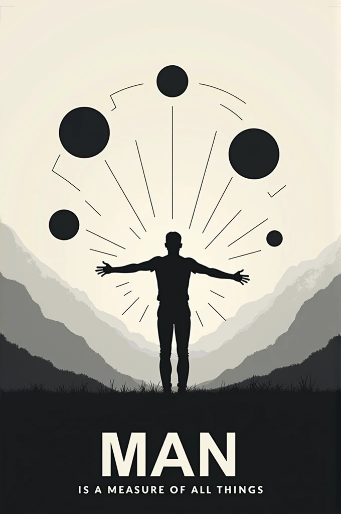 create a black and white simple poster about the saying "man is a measure of all things"