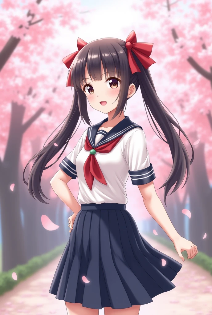 A Japanese person wearing a school uniform with white twin tails