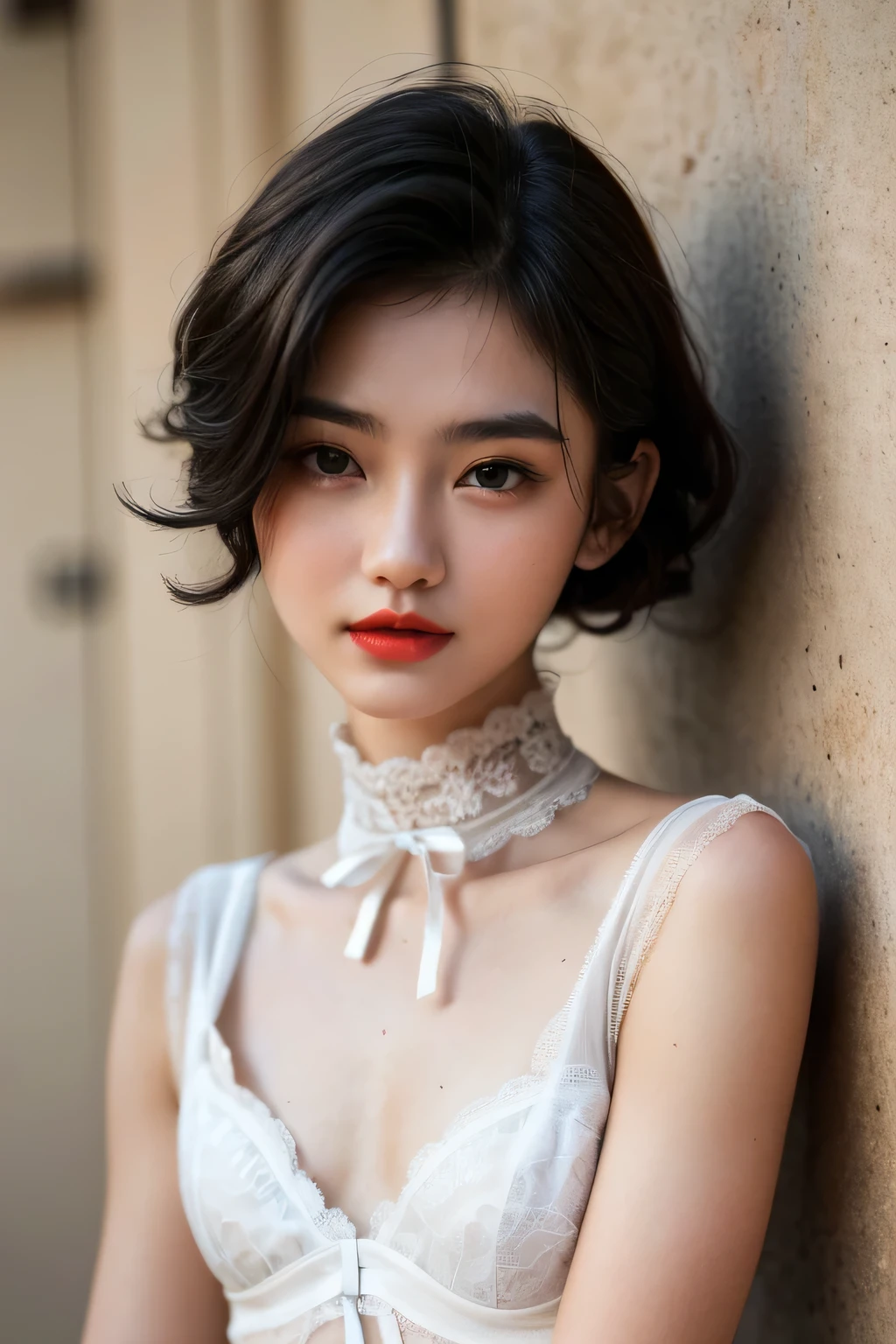 ((9x-UltraSharp)), ((SMALL HEAD)), ((NECK LACE)), Spread, ((SLEEPING LIE DOWN FEMBOY)), (((SAD FACE EXPRESSION:1.1)), ((NECK LACE)), ((GOTHIC EYELASHES & LIPS)), ((LIPS)), ((MEN'S STYLE SHORTHAIRCUT)), adorable, 1 girl, (face to face), , baby face, happy, half body portrait, (face details: 1), (eye details: 1), ((tiny breasts)). ((Lingerie)), ((net stockings)), lingerie ((red lips)), (((LIGHT WHITE NAKED)))
