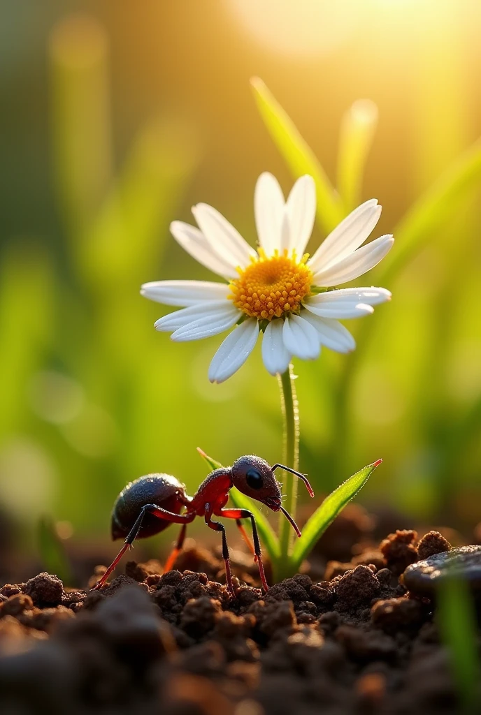 an ant holding a flower