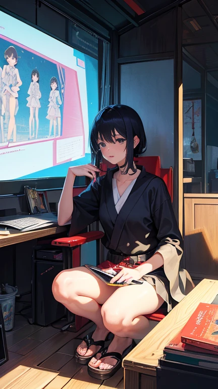 Jason Brooks, Satoshi Kon, Katsuya Kondō, Károly Reich, Marcello Dudovich, Surrealism Mysterious Weird Fantastic Fantasy Sci-Fi, Japanese Anime, Miniskirt Beautiful Girl Fairy Tale Writer's Study, perfect voluminous body, From Children's Land, fun happy, detailed masterpiece 