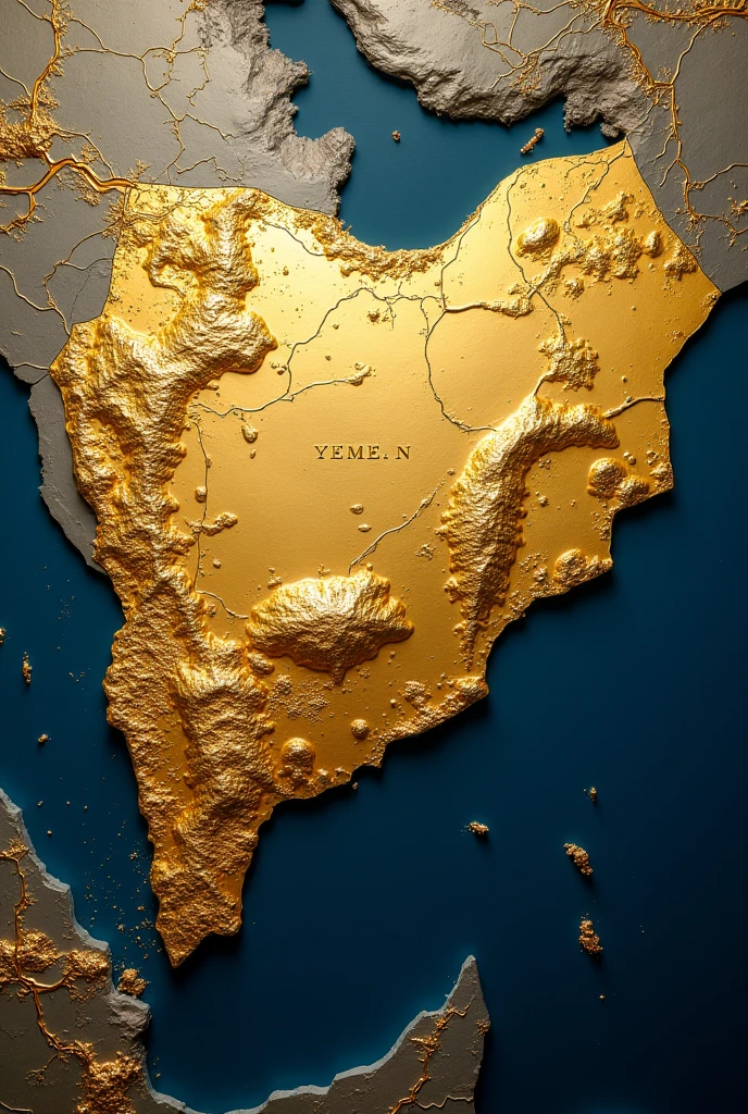 I want a picture of a map of Yemen made of gold.