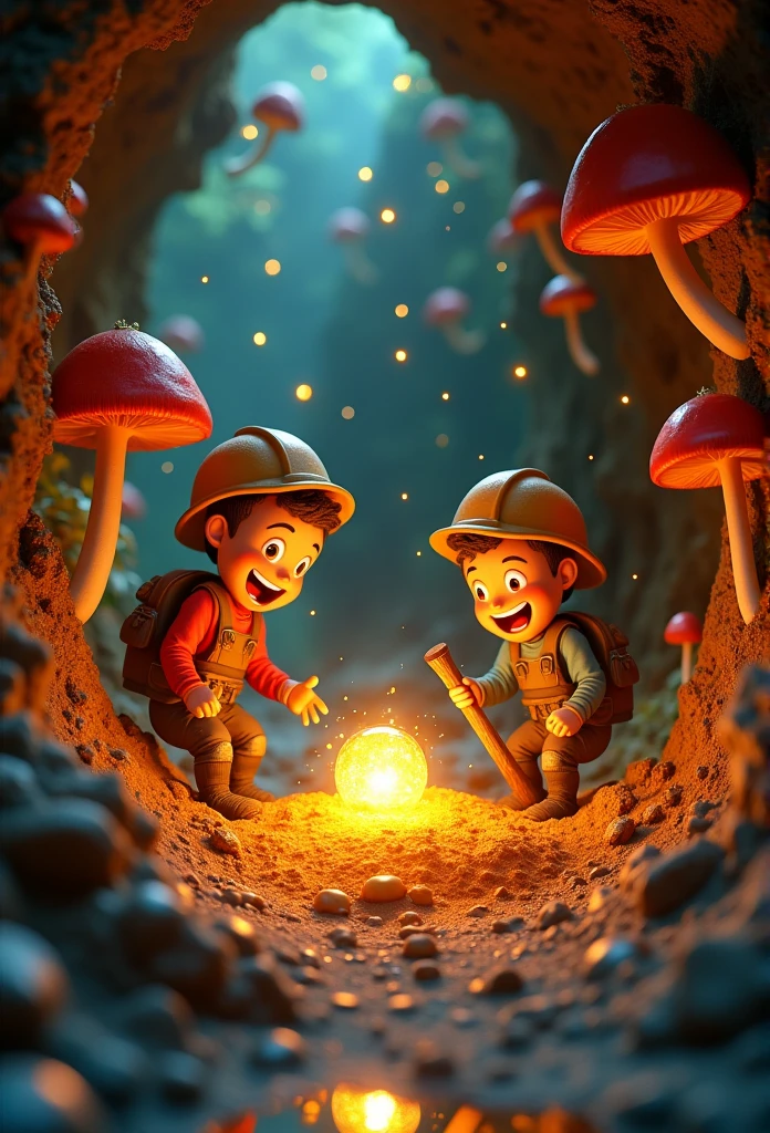 diorama, diagram of miners digging for amber, cartoonish, cinematic lighting, csu, cross-section, from the side, underground, burrow, fantasy landscape, national geographic, best quality, masterpiece, award winning photo,