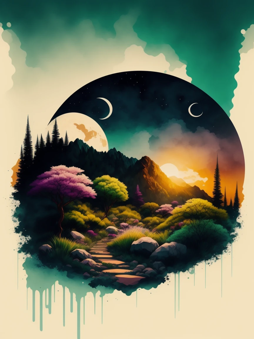 Jesus planeta terra, Arte da camiseta 2D, a beautiful place with lots of trees, epic illustration, Vetor, 2d illustration, fundo claro, muito colorido, cores modernas full gradient, focado, vista frontal