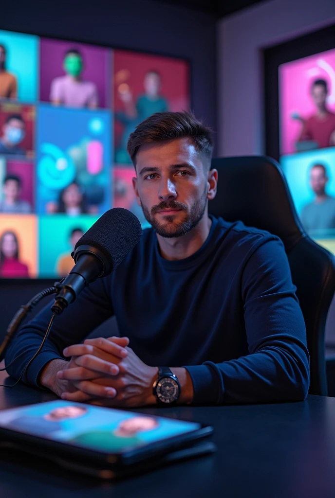 man sitting in a chair and both his hands on the table, and avatars for and a table placed in front of it and the background also being good, taking avatar and front mice , front speak
