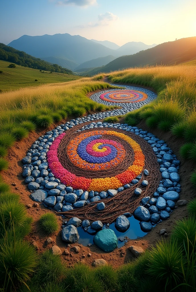 Create a very realistic land art piece