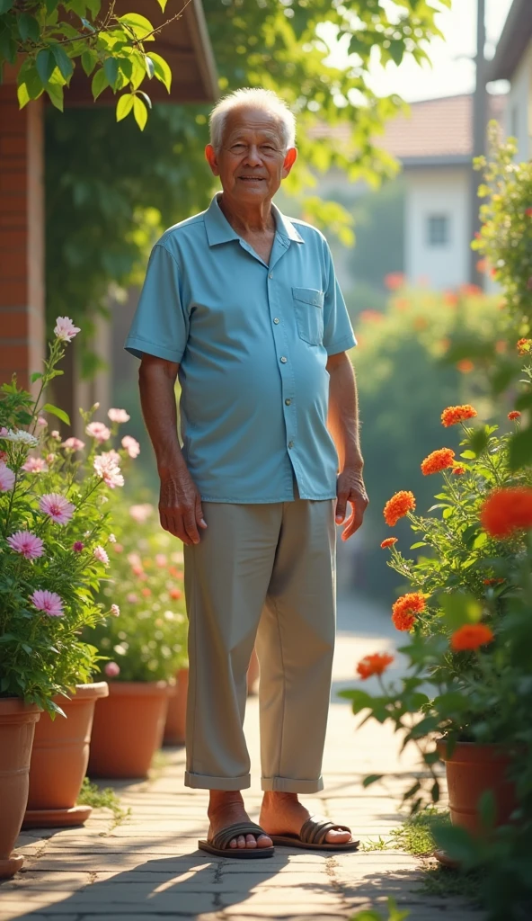 Mr. Tu is an old man over 60 years old., skinny, dark skin, short neat silver hair. He wore a light blue short-sleeved shirt., light gray khaki pants, brown rubber sandals. His face was full of wrinkles but gentle and cheerful..Meeting Mrs. Ba and Mr. Tu, meeting Mrs. Ba, the neighbor, Can you help him find the 3D image of the shoes?