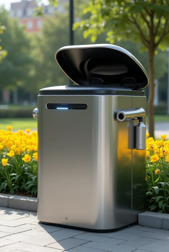 create a garbage bin with automatic lid and alcohol sprayer