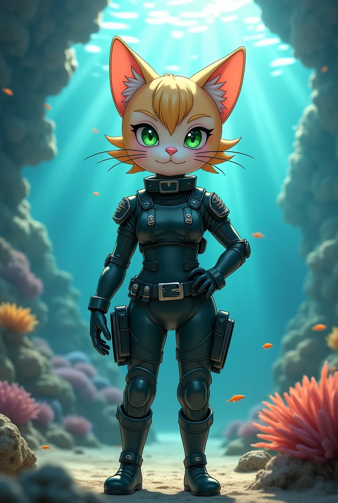 y Catgirl in military latex wetsuit