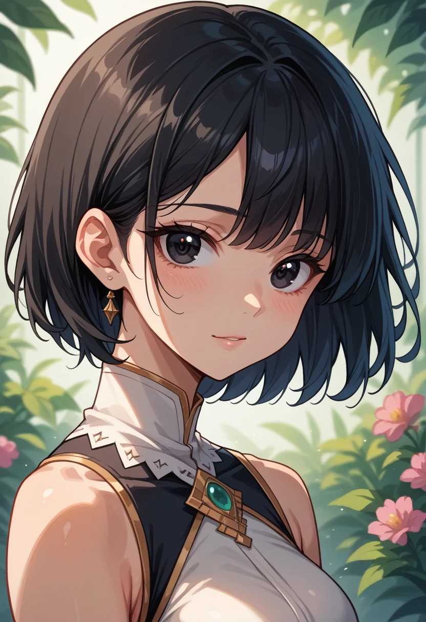 {masterpiece},{best quality},{1girl}, cute, Amazing, beautiful detailed eyes, black eyes, short hair, black hair,finely detail,Depth of field,extremely detailed CG,original, extremely detailed wallpaper,upper body, looking at viewer