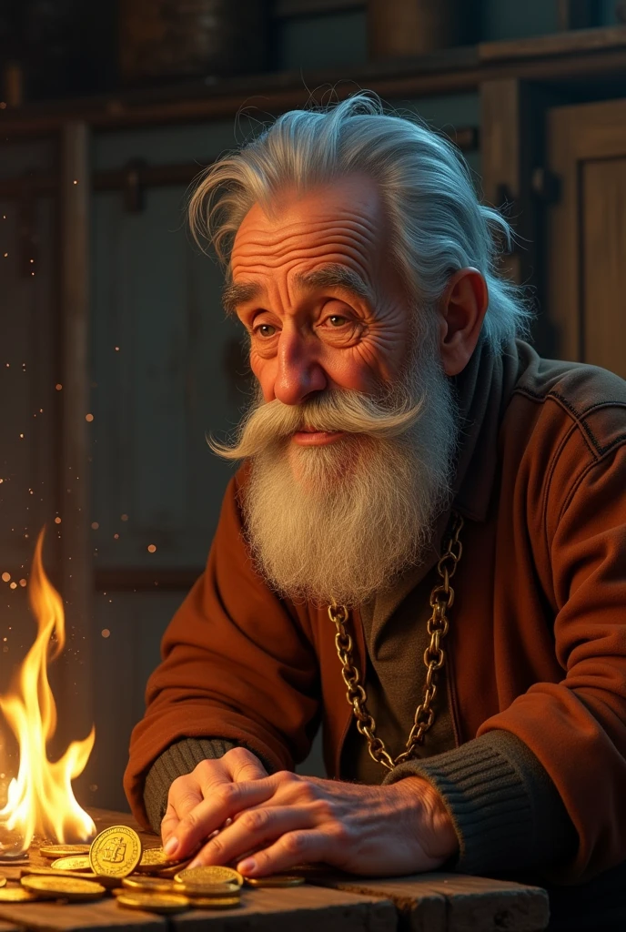Character Backstory**: Create a backstory for the elderly man. Why is the golden coin so important to him? How did he come to lose it?