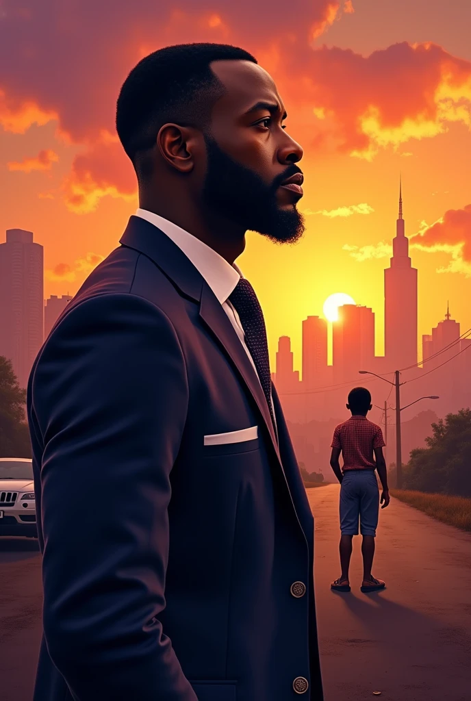 Image d’homme Africains ayant réussi , se souviens de lui même plus jeune et pauvre