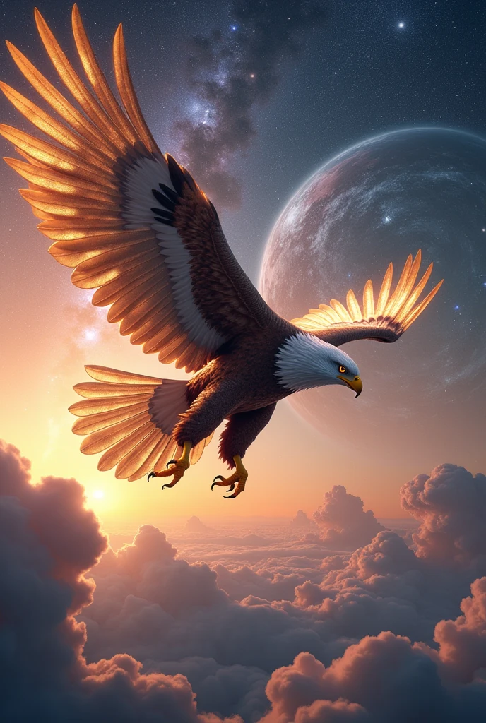 Make me a very strong eagle he is very big 90000000000× bigger than the earth