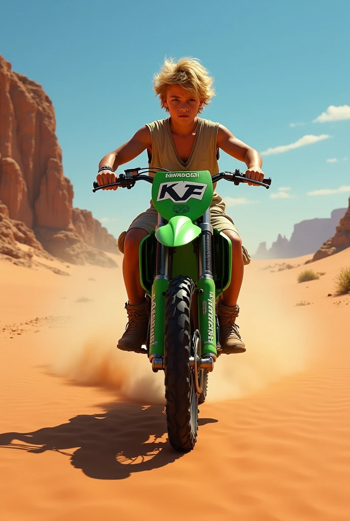 Anakin Skywalker jeune qui fait de la Kawasaki KXF sur la planete Tatouine
