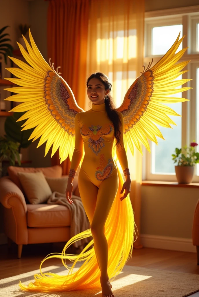 phoenix ,coral ,serene,life form,elusive,tufted-tailed,fuzzy fur,(colorful crystal wings:1.2),crystal,majestic , plump woman, naked hairy cunt, tranzp, hdr, masterpiece, ray tracing, 35mm film, 8K, full body view, side view