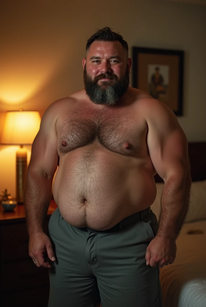 8K HDR Very Extremely Realistic Very Detailed High Quality 8K HDR Very Realistic 46 year old daddy rugged beefy big thick burly chubby bodybuilder muscle bears man, 8KHDR very realistic beared big daddy muscle bear, and 8KHDR very realistic detailed rugged burly man in shorts, 8KHDR very realistic hair, 8KHDR very realistic beards, 8KHDR very realistic thick chubby fat neck, 8KHDR very realistic neck lines, 8KHDR very realistic detailed neck, 8KHDR very realistic burly chest, 8KHDR very realistic detailed hairy burly chest and arms, 8KHDR very realistic detailed hairy burly chest and arms, 8KHDR very realistic burly muscle bear body, 8KHDR very realistic nipples, 8KHDR very realistic burly muscle bear body, 8KHDR very realistic face, 8KHDR very realistic detailed face, 8KHDR very realistic eyes, 8KHDR very realistic detailed eyes, 8KHDR very realistic pupils, 8KHDR very realistic detailed pupils, 8KHDR very realistic head, 8KHDR very realistic waist, 8KHDR very realistic facial features, 8KHDR very realistic burly arms, 8KHDR very realistic elbows, 8KHDR very realistic hands, 8KHDR very realistic pecs, 8KHDR very realistic belly, 8KHDR very realistic human man body, 8K HDR very realistic bellybutton, 8KHDR very realistic wrists, 8KHDR very realistic fingers, 8KHDR very realistic fingernails, 8KHDR very realistic shoulders, 8KHDR very realistic mouth, 8KHDR very realistic lips, 8KHDR very realistic mens clothing, 8KHDR very realistic detailed mens clothing. 8KHDR Very Realistic Hairy Bearded Burly Muscle bear Photoshoot, 8KHDR Very Realistic Ultra-detailed, 8KHDR very realistic detailed bedroom surroundings, 8KHDR very realistic surroundings lighting, No Deformities, An ultra-realistic photograph captured with a Sony α7 III camera, equipped with an 85mm lens in F 1.2 aperture,((natural, lifelike)), ( best quality, highres, realistic:1.37), Super real detailed skin, Ultra-detailed, Photorealistic 1.4, hyper photorealism, 8K HDR Clear HDR Quality,