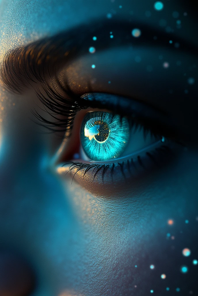 Creat the image of beautiful, feminine eyes with the nova stars reflected in them.