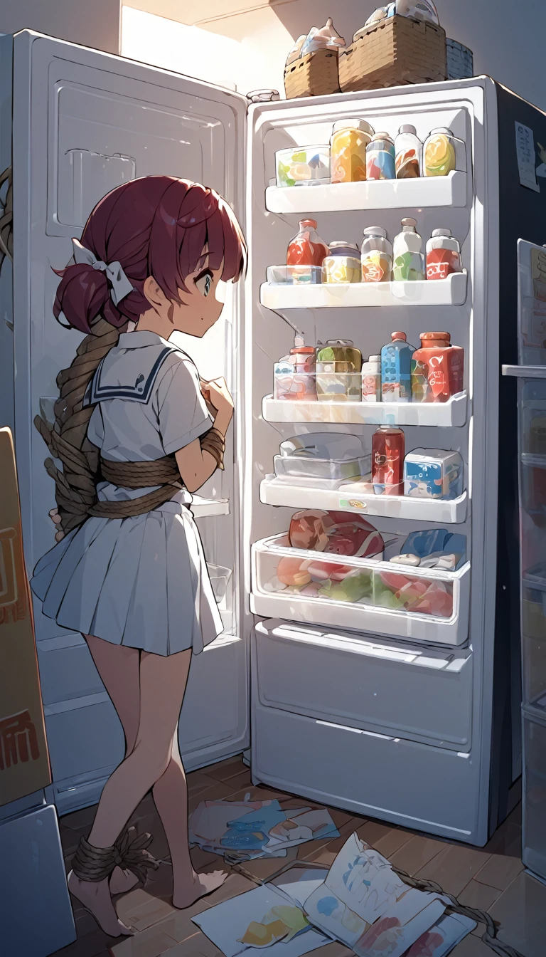 junior high school,Girl,Barefoot,Rope binding,Constraints,SM, refrigerator