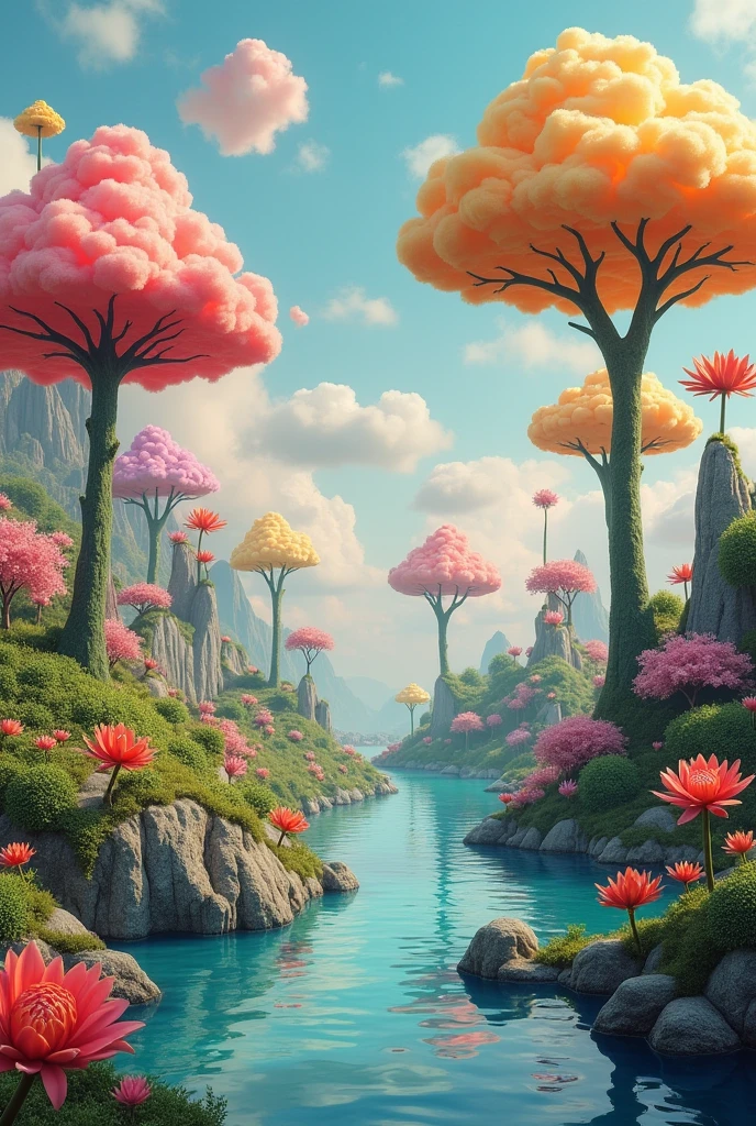 Make a surrealism art work but make it look cartoony but not much and no characters