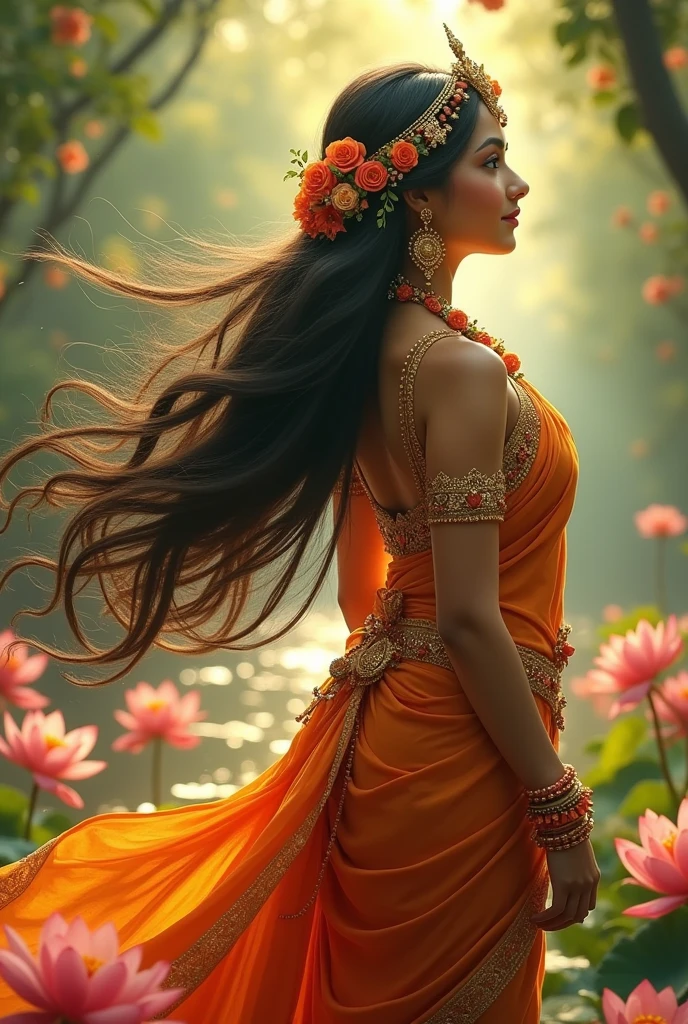 "Create a captivating AI-generated video about Goddess Radha. The video should highlight her significance in Hinduism, focusing on her role as the divine consort and beloved of Krishna. Illustrate her embodiment of divine love and devotion, and include imagery that represents her beauty, grace, and the deep spiritual connection she shares with Krishna. Incorporate elements of Hindu mythology and the themes of love and devotion to provide a comprehensive overview of her role and importance in the Vaishnavism tradition.