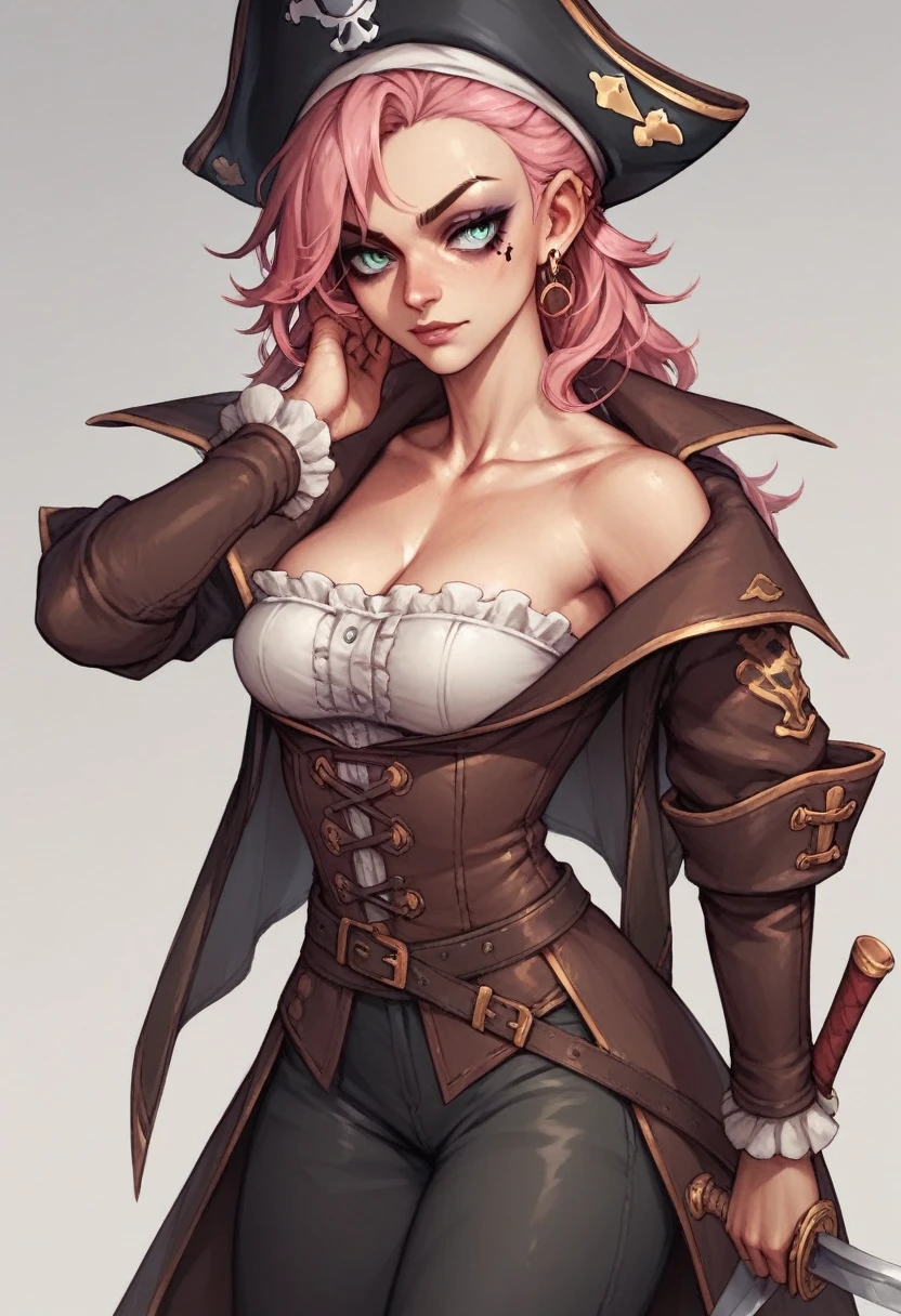 pirate woman make up eye liner pink hold sword