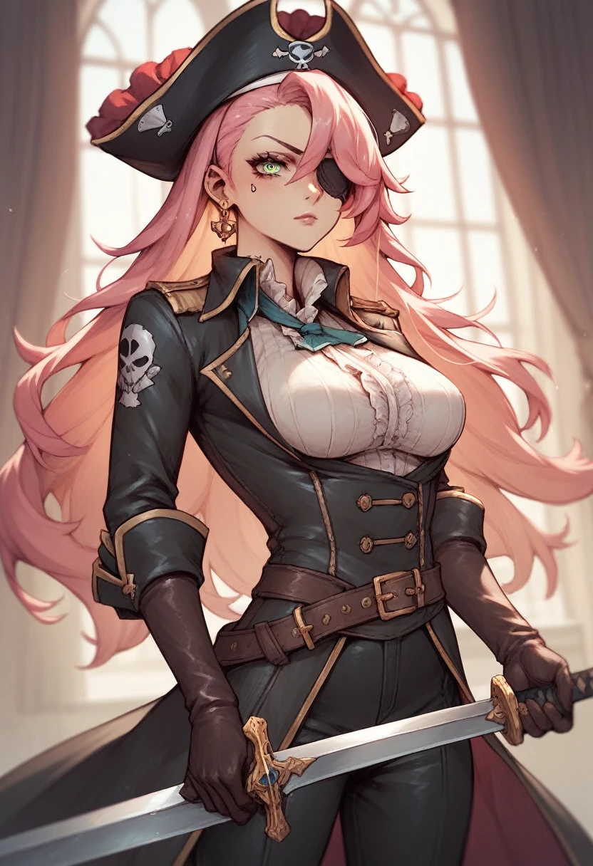 pirate woman make up eye liner pink hold sword