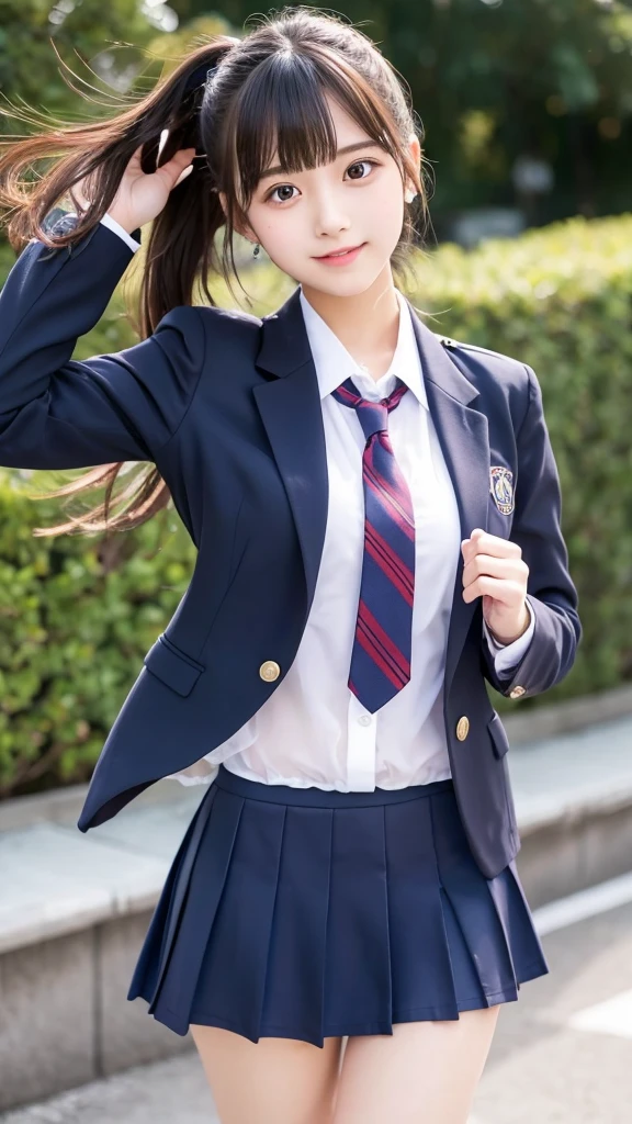 cute、high school girl、Idol、uniform、blazer、mini skirt、See-through、Fluttering in the wind