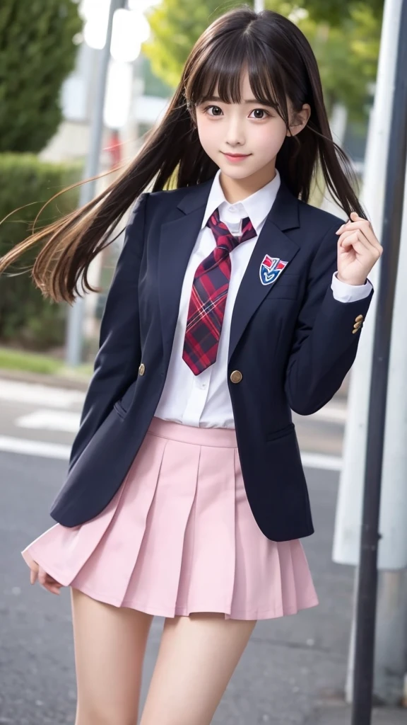 cute、high school girl、Idol、uniform、blazer、mini skirt、See-through、Fluttering in the wind