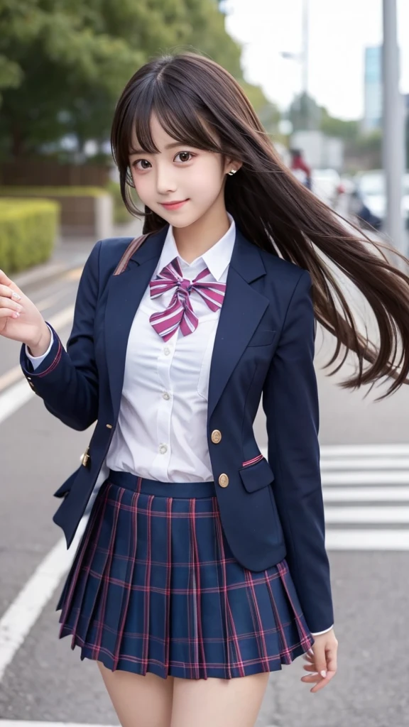cute、high school girl、Idol、uniform、blazer、mini skirt、See-through、Fluttering in the wind